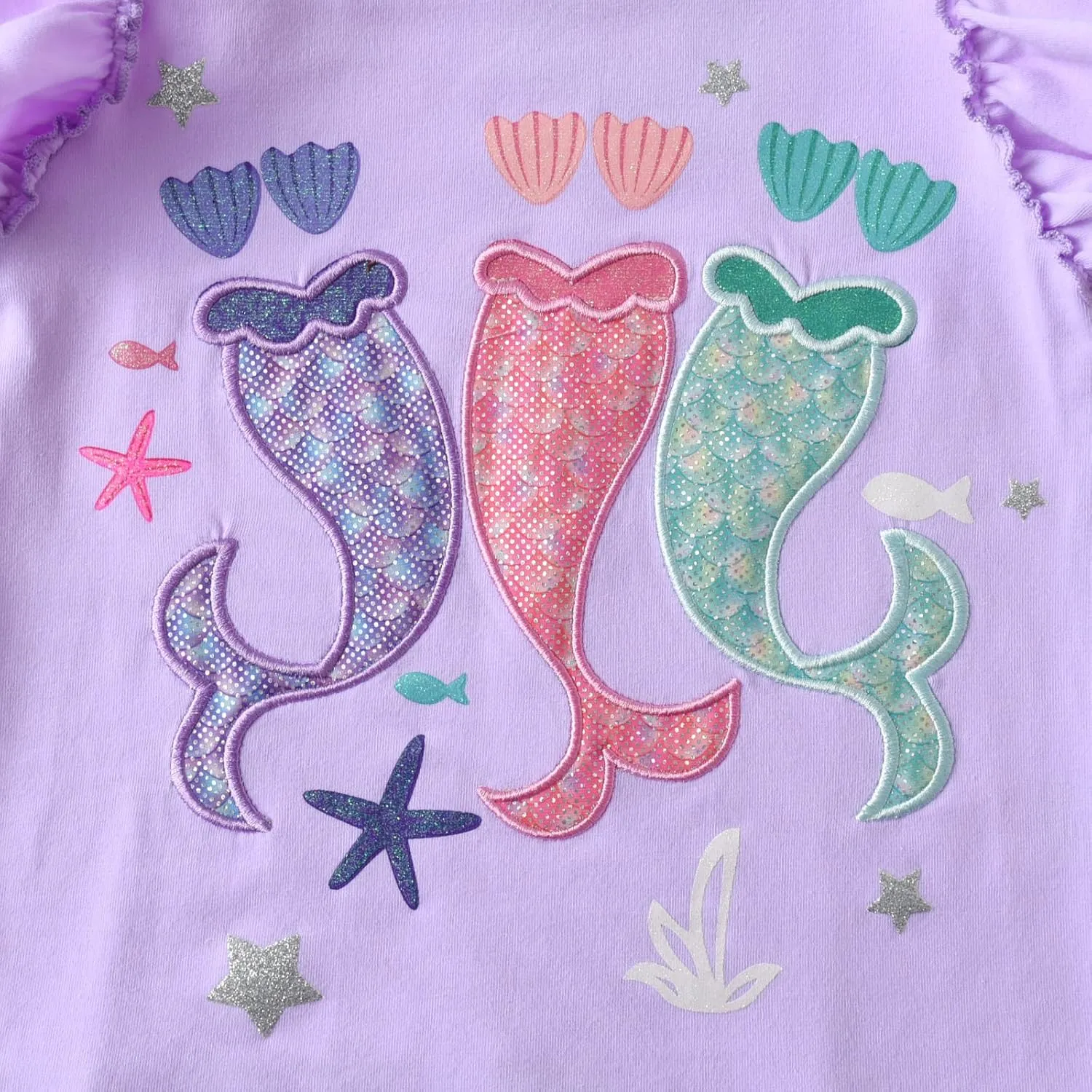 VIKITA Girls Casual T Shirt Ruffle Sleeves Summer Cotton Tee with Cartoon Printed for Girls Tee Tops