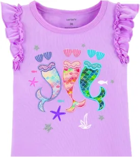 VIKITA Girls Casual T Shirt Ruffle Sleeves Summer Cotton Tee with Cartoon Printed for Girls Tee Tops