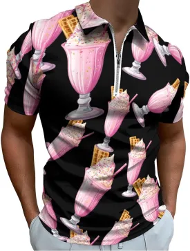Waffle Trendy Polo Shirts for Men Short Sleeve Lapel Collar Zipper T-Shirts Outdoor Sports