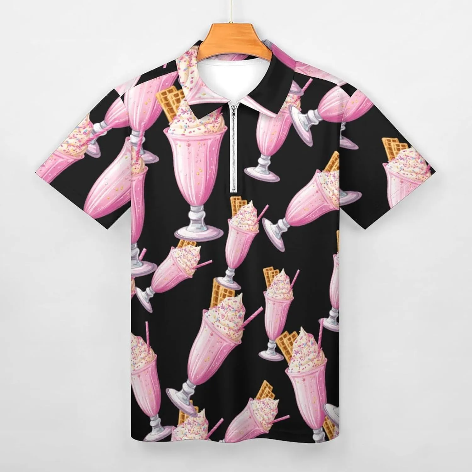 Waffle Trendy Polo Shirts for Men Short Sleeve Lapel Collar Zipper T-Shirts Outdoor Sports