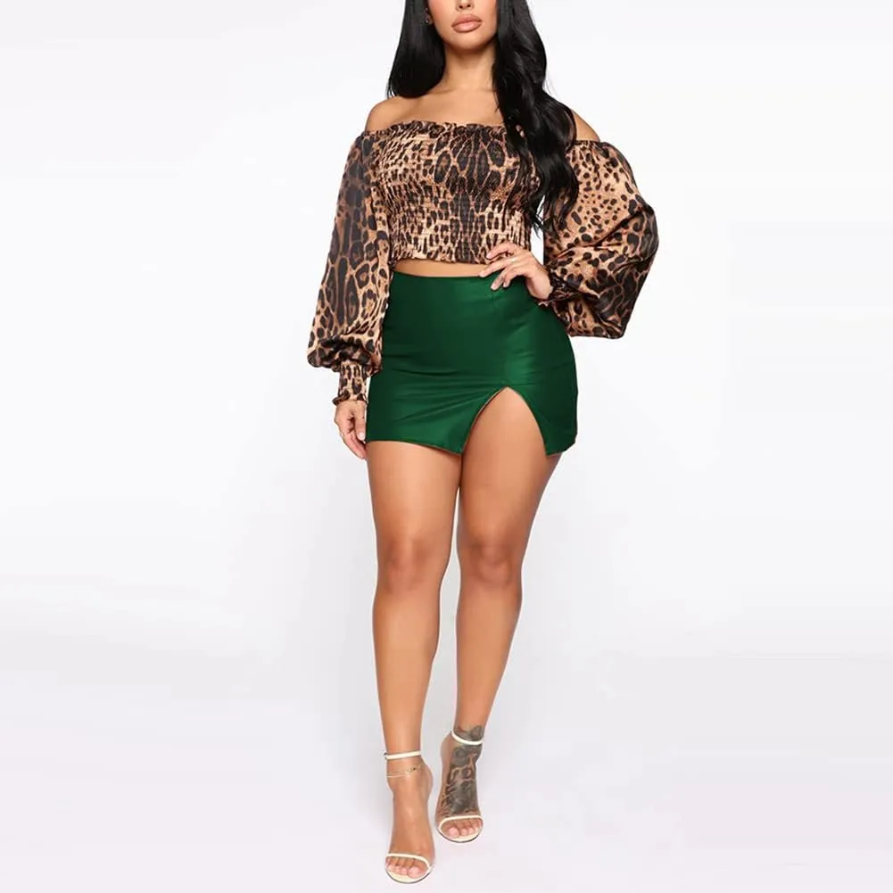 Women's Faux Leather Skirt High Waist Side Split PU Bodycon Pencil Skirt Clubwear