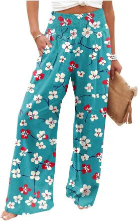 Womens High Waisted Palazzo Pants Summer Boho Wide Leg Long Lounge Pant Trousers Beach Travel Vacation Outfits