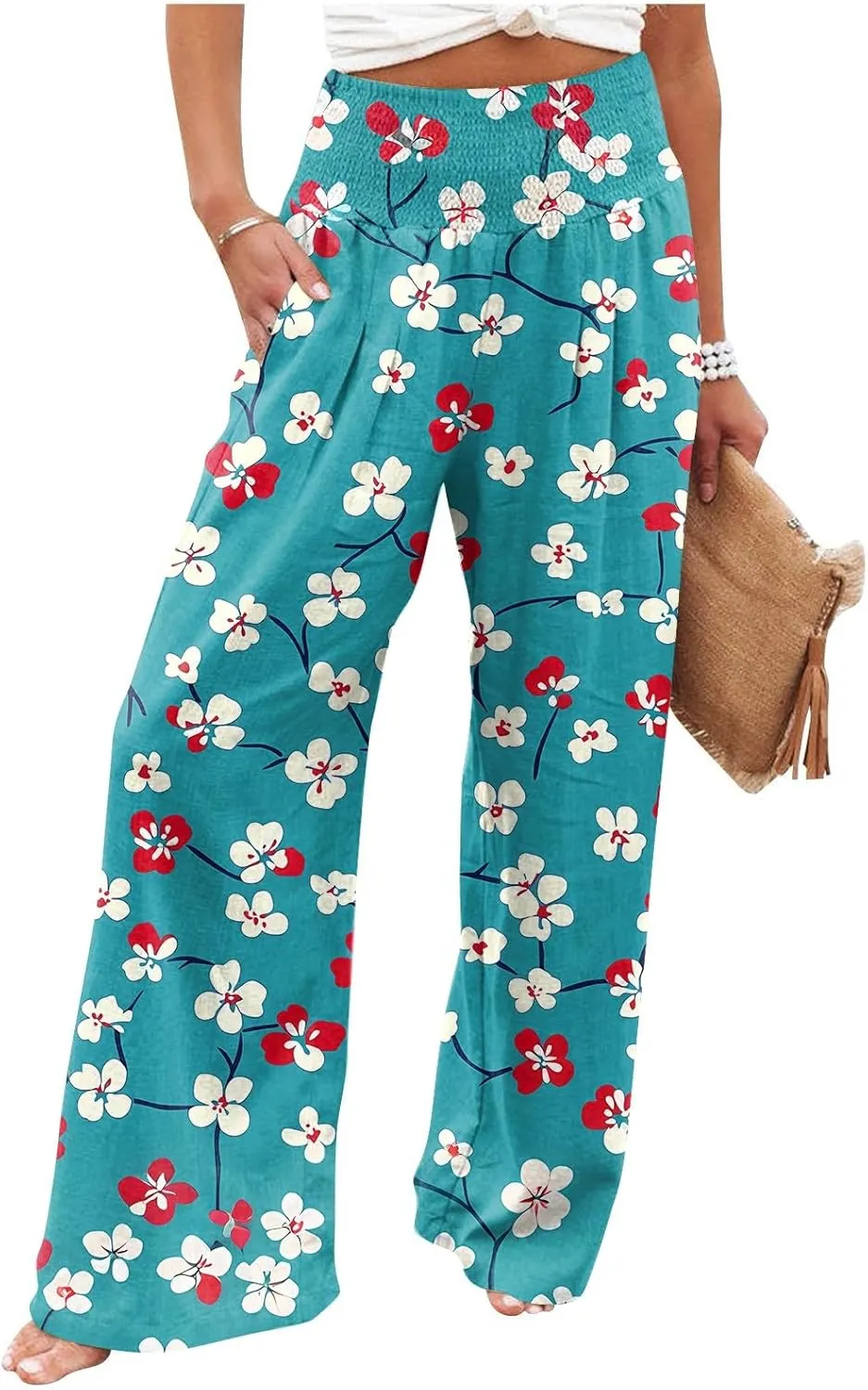 Womens High Waisted Palazzo Pants Summer Boho Wide Leg Long Lounge Pant Trousers Beach Travel Vacation Outfits