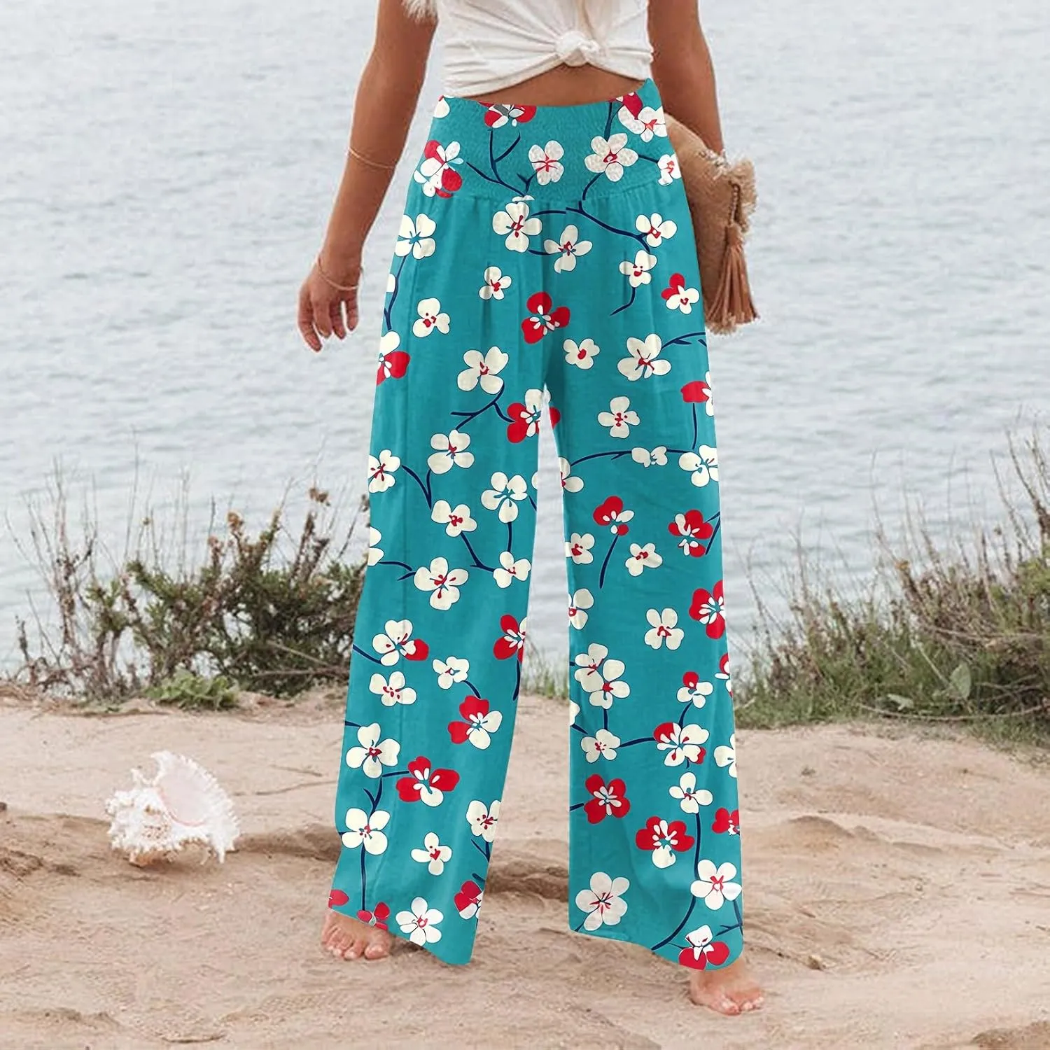 Womens High Waisted Palazzo Pants Summer Boho Wide Leg Long Lounge Pant Trousers Beach Travel Vacation Outfits