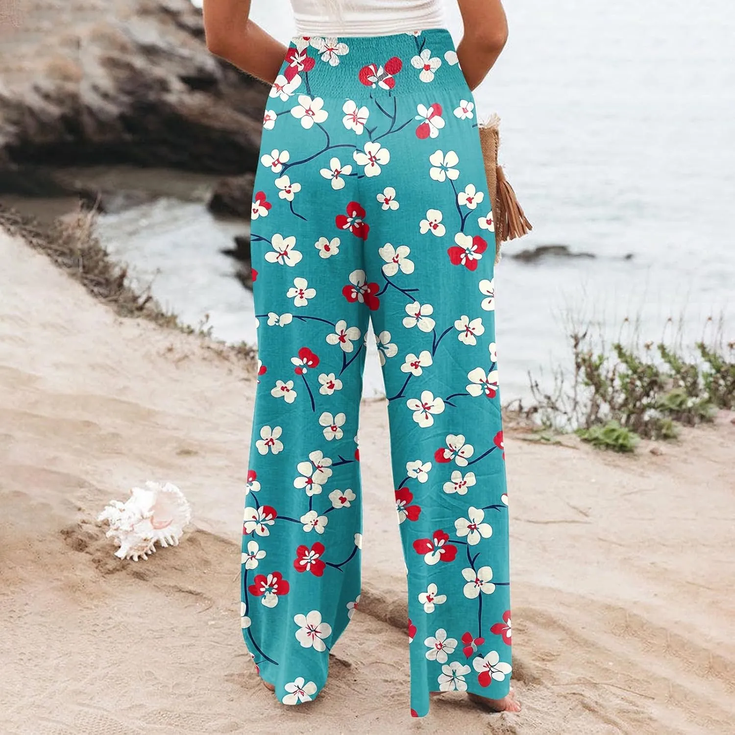 Womens High Waisted Palazzo Pants Summer Boho Wide Leg Long Lounge Pant Trousers Beach Travel Vacation Outfits
