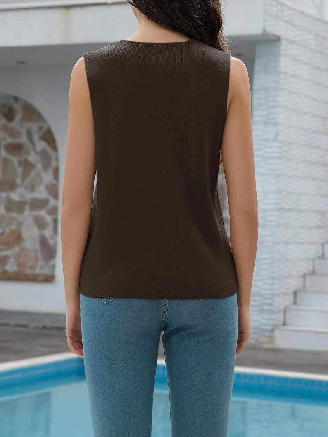 Women's Sweater Vests Summer V Neck Knit Tank Tops Crochet Button Down Sleeveless Y2k Shirts